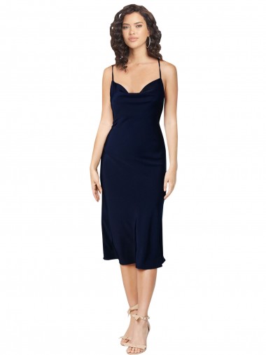 Sleeveless Dark Navy Criss Cross Open Back A-Line Spaghetti Straps Formal Evening Dress UK Factory