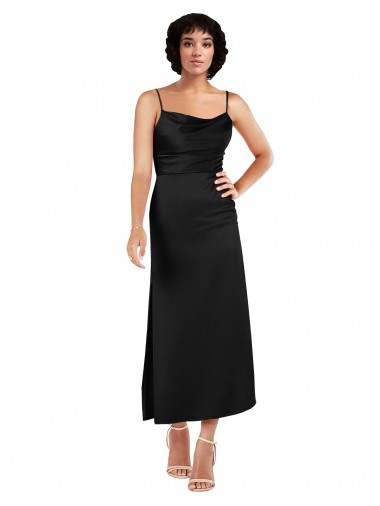 Sleeveless Black A-Line Spaghetti Straps Formal Evening Dress UK Factory