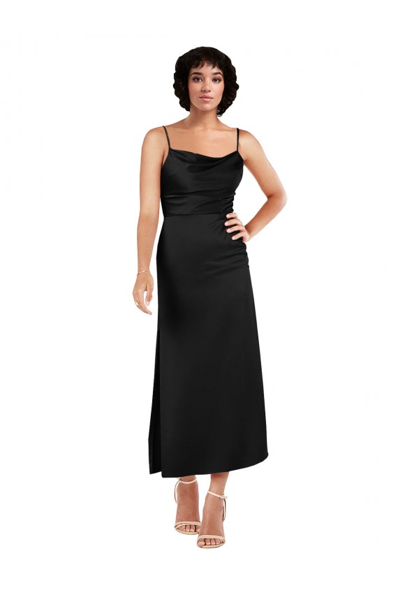 Sleeveless Black A-Line Spaghetti Straps Formal Evening Dress