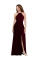 Sleeveless Burgundy Gold Low Back A-Line Spaghetti Straps Semi Formal Evening Dress