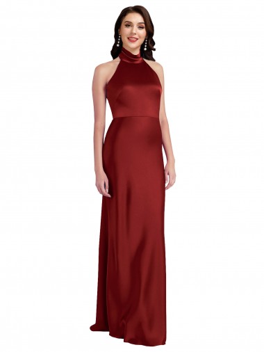 Sleeveless Burgundy Backless A-Line Halter Neck Black Tie Evening Dress UK Factory