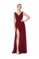 Sleeveless Burgundy V-Back A-Line V-Neck Black Tie Evening Dress