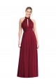 Sleeveless Burgundy Open Back A-Line Halter Neck Semi Formal Evening Dress