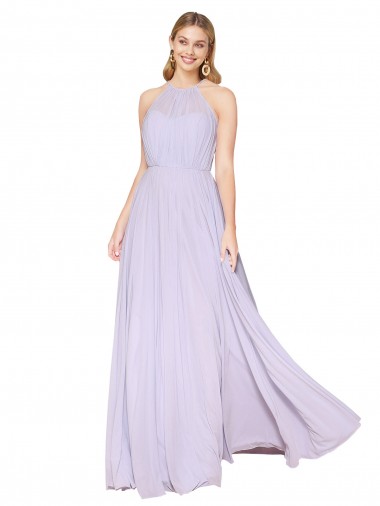 Sleeveless Lilac A-Line Halter Neck Formal Evening Dress UK Factory