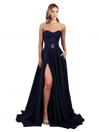 Sleeveless Dark Navy Low Back A-Line Sweetheart Formal Dress UK Factory