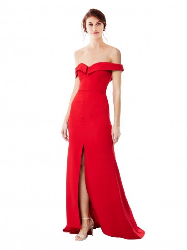 Sleeveless Red A-Line Off the Shoulder Evening Dress UK Factory