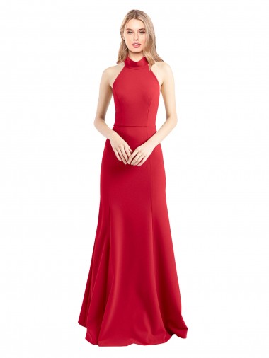 Sleeveless Red Open Back A-Line Halter Neck Formal Evening Dress UK Factory