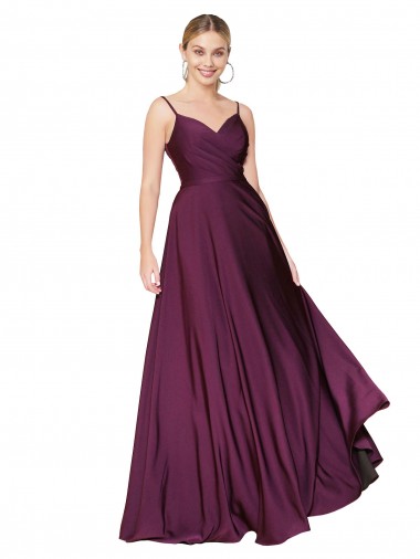 Sleeveless Wild Berry V-Back A-Line Spaghetti Straps Formal Evening Dress UK Factory