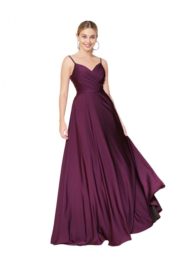 Sleeveless Wild Berry V-Back A-Line Spaghetti Straps Formal Evening Dress