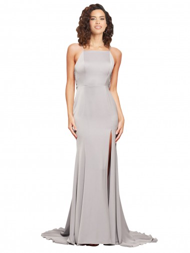 Sleeveless Low Back A-Line High Neck Formal Evening Dress UK Factory