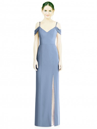 Cold Shoulder Dusty Blue Open Back A-Line Off the Shoulder Formal Evening Dress UK Factory