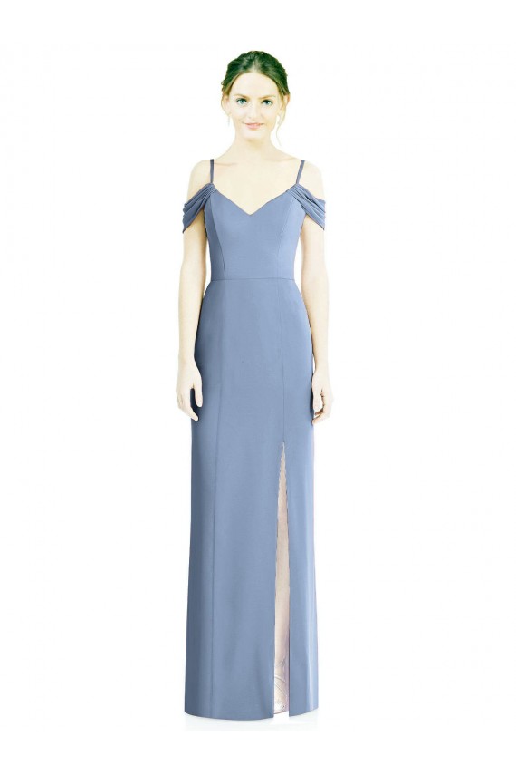 Cold Shoulder Dusty Blue Open Back A-Line Off the Shoulder Formal Evening Dress