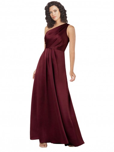 Sleeveless Burgundy A-Line One Shoulder Formal Evening Gown UK Factory