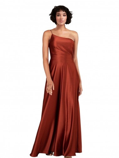 Sleeveless Burnt Orange A-Line One Shoulder Black Tie Evening Dress UK Factory