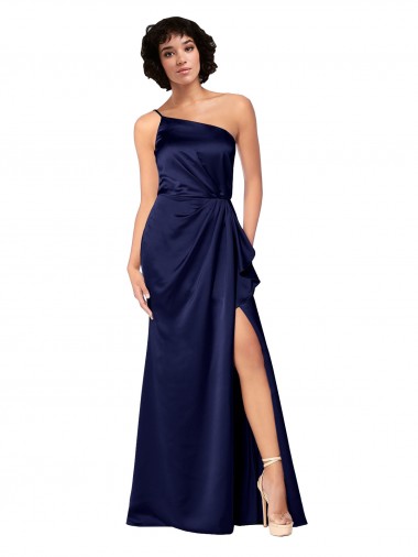 Sleeveless Sapphire A-Line One Shoulder Black Tie Evening Dress UK Factory