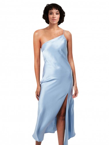 Sleeveless Light Sky Blue A-Line One Shoulder Formal Evening Dress UK Factory