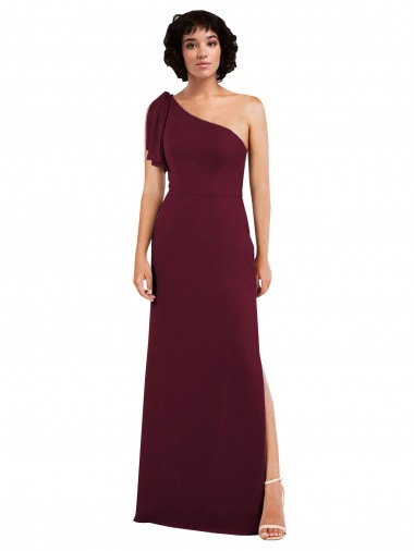 Sleeveless Burgundy A-Line One Shoulder Formal Evening Dress UK Factory