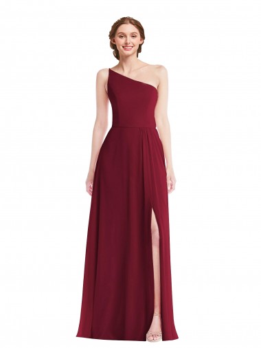 Sleeveless Burgundy A-Line One Shoulder Semi Formal Evening Dress UK Factory