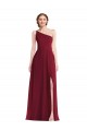 Sleeveless Burgundy A-Line One Shoulder Semi Formal Evening Dress