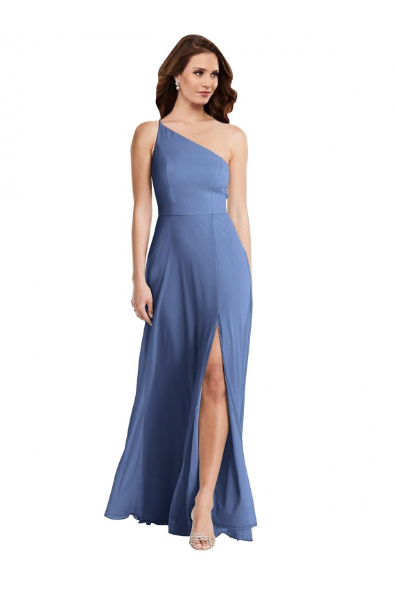 Sleeveless Windsor Blue A-Line One Shoulder Formal Evening Dress