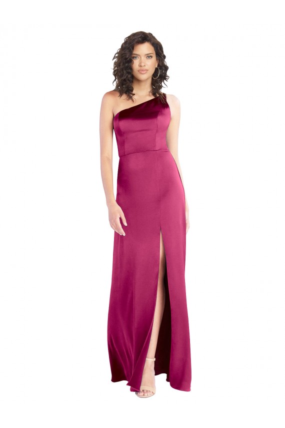 Sleeveless Fuchsia Open Back A-Line One Shoulder Formal Evening Dress