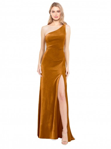 Sleeveless Gold A-Line One Shoulder Formal Evening Dress UK Factory