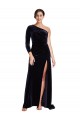 Long Sleeves Dark Navy A-Line One Shoulder Formal Evening Dress