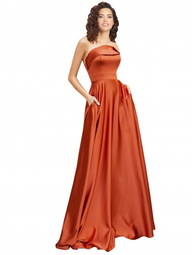 Sleeveless Burnt Orange Low Back A-Line Round Neck Formal Evening Dress UK Factory