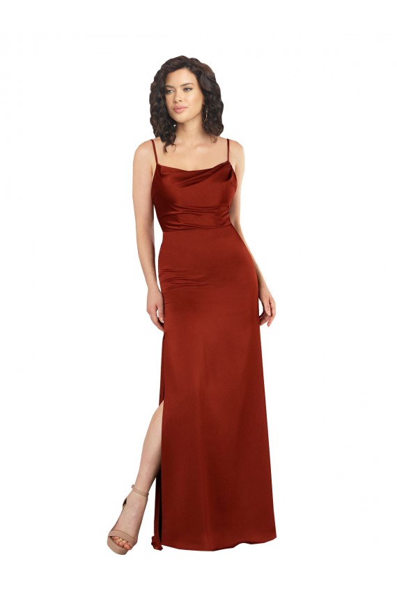 Sleeveless Red Low Back A-Line Spaghetti Straps Formal Evening Dress