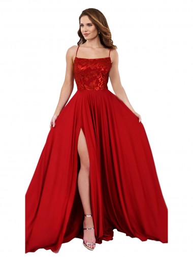 Sleeveless Red Criss Cross Open Back A-Line Spaghetti Straps Semi Formal Evening Dress UK Factory