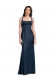 Sleeveless Dark Navy Low Back A-Line Square Neck Formal Evening Dress