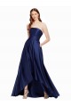 Sleeveless Dark Navy Low Back A-Line Strapless High Low Evening Dress