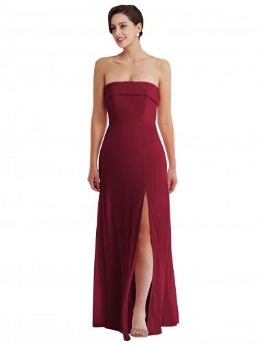 Sleeveless Burgundy Low Back A-Line Strapless Formal Evening Dress UK Factory