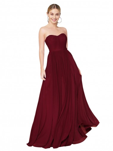 Sleeveless Burgundy A-Line Soft Chiffon Sweetheart Formal Evening Dress UK Factory