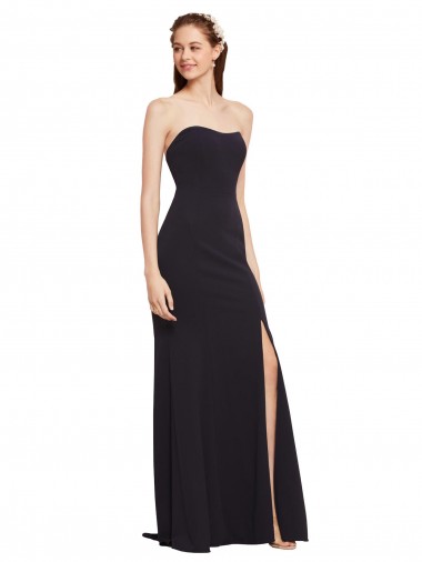 Sleeveless Dark Navy Low Back A-Line Strapless Formal Evening Dress UK Factory