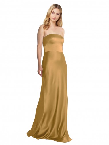 Sleeveless Gold A-Line Strapless Formal Evening Dress UK Factory