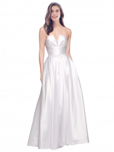 Sleeveless White Low Back A-Line Strapless Formal Evening Dress UK Factory