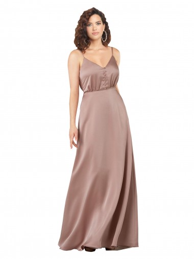 Sleeveless Dusty Pink A-Line V-Neck Formal Evening Dress UK Factory