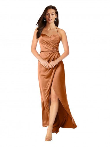 Sleeveless Orange Low Back A-Line Spaghetti Straps High Low Evening Dress UK Factory