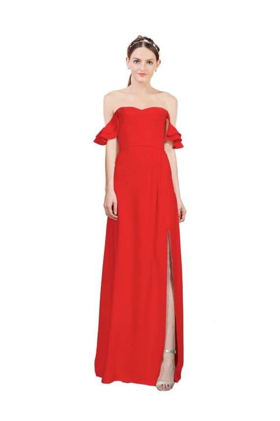 Sleeveless Red A-Line Off the Shoulder Formal Evening Dress