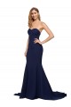 Sleeveless Dark Navy Low Back A-Line Sweetheart Formal Evening Gown