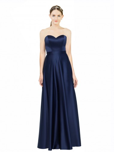 Sleeveless Dark Navy Low Back A-Line Sweetheart Black Tie Evening Dress UK Factory