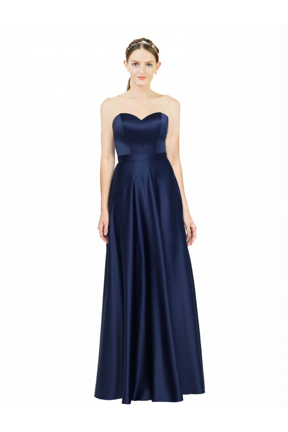 Sleeveless Dark Navy Low Back A-Line Sweetheart Black Tie Evening Dress