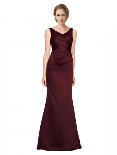 Sleeveless Burgundy Low Back A-Line V-Neck Black Tie Evening Dress UK Factory