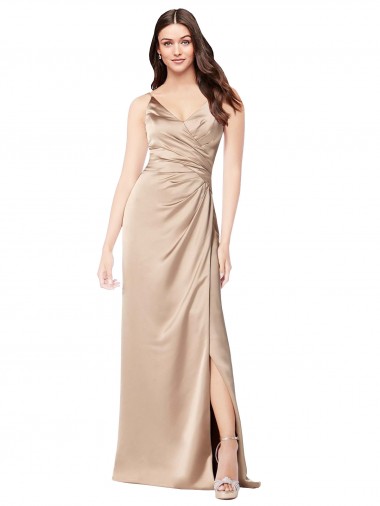 Sleeveless Champagne Pink Low Back A-Line Spaghetti Straps Formal Evening Dress UK Factory