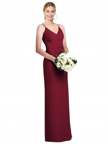 Sleeveless Burgundy A-Line V-Neck Formal Dress UK Factory