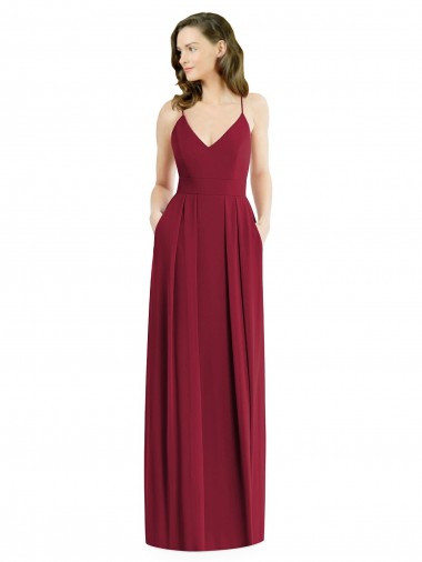 Sleeveless Burgundy Open Back A-Line Spaghetti Straps Semi Formal Evening Dress UK Factory