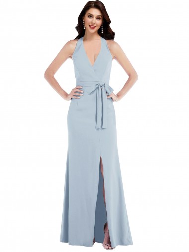 Sleeveless Light Sky Blue Open Back A-Line Halter Neck Formal Evening Dress UK Factory