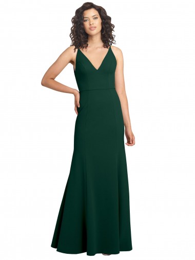 Sleeveless Midnight Green V-Back A-Line V-Neck Formal Dress UK Factory