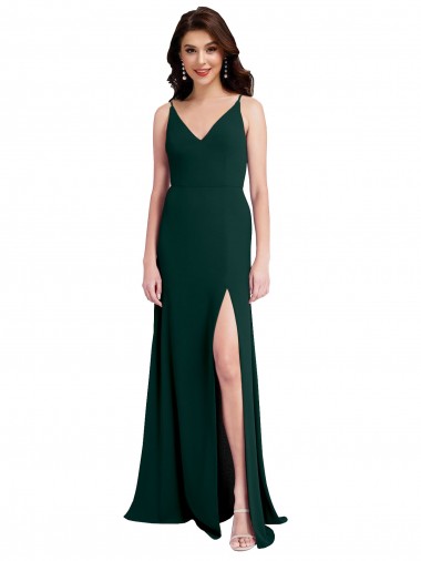 Sleeveless Midnight Green V-Back A-Line V-Neck Formal Evening Dress UK Factory